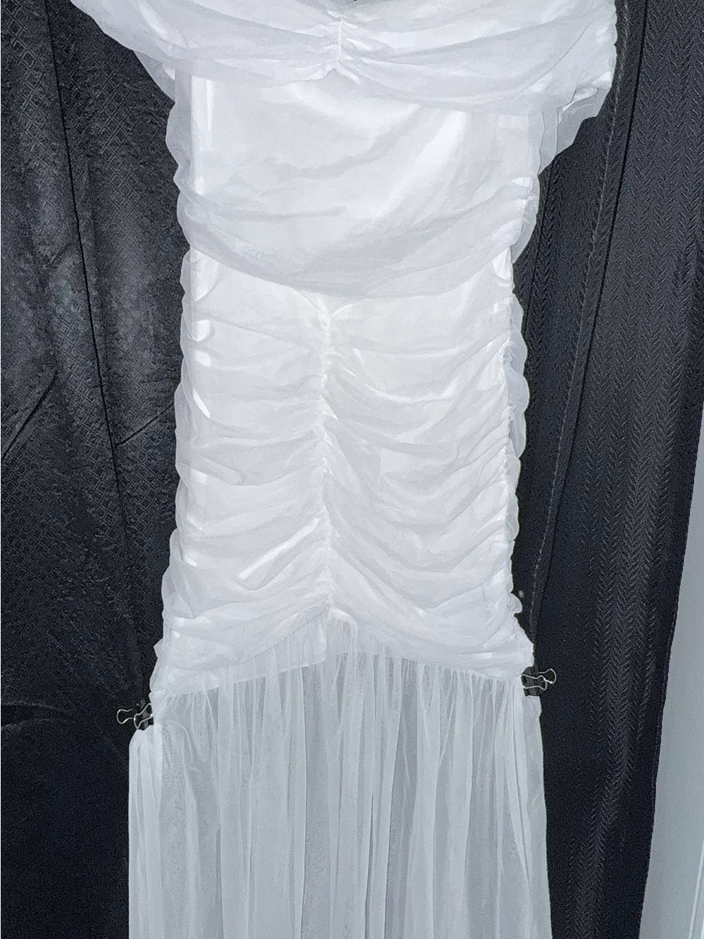chic White Ruched Tulle Maxi Dress
